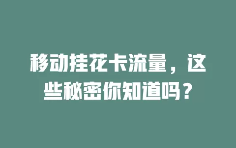 移动挂花卡流量，这些秘密你知道吗？