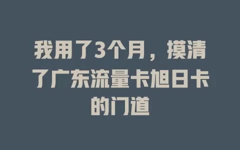 我用了3个月，摸清了广东流量卡旭日卡的门道