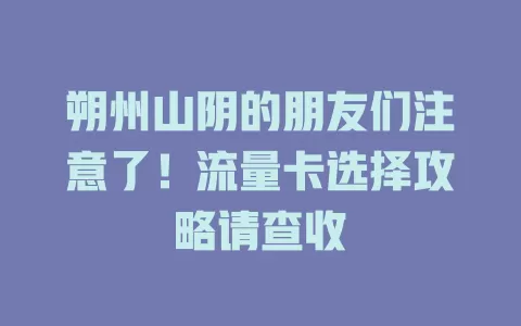 朔州山阴的朋友们注意了！流量卡选择攻略请查收