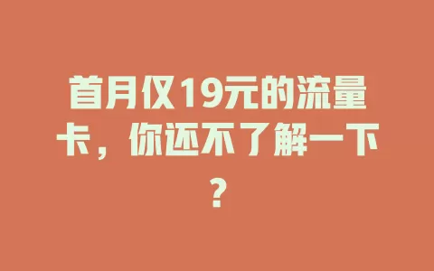 首月仅19元的流量卡，你还不了解一下？