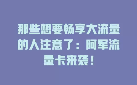 那些想要畅享大流量的人注意了：阿军流量卡来袭！