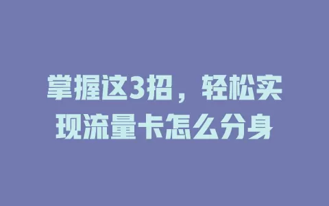 掌握这3招，轻松实现流量卡怎么分身