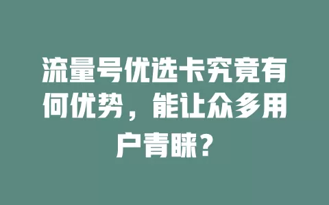 流量号优选卡究竟有何优势，能让众多用户青睐？