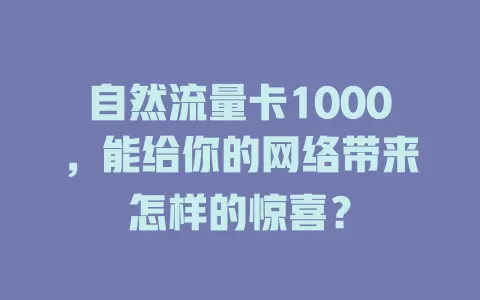 自然流量卡1000，能给你的网络带来怎样的惊喜？