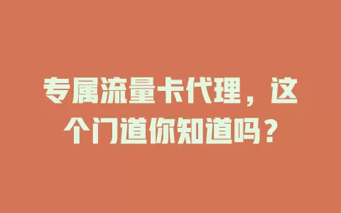 专属流量卡代理，这个门道你知道吗？