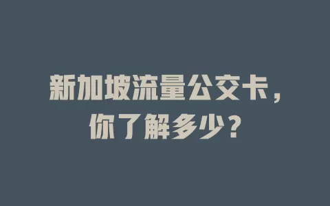 新加坡流量公交卡，你了解多少？