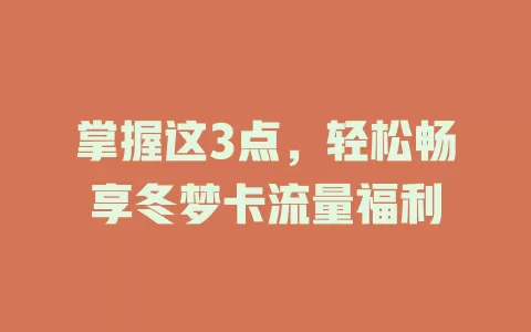 掌握这3点，轻松畅享冬梦卡流量福利