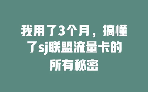 我用了3个月，搞懂了sj联盟流量卡的所有秘密