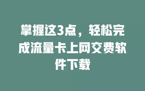 掌握这3点，轻松完成流量卡上网交费软件下载
