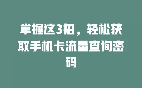 掌握这3招，轻松获取手机卡流量查询密码