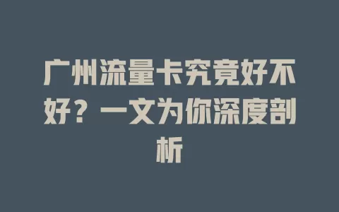 广州流量卡究竟好不好？一文为你深度剖析