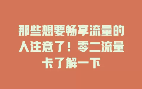 那些想要畅享流量的人注意了！零二流量卡了解一下