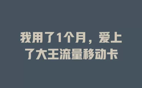 我用了1个月，爱上了大王流量移动卡