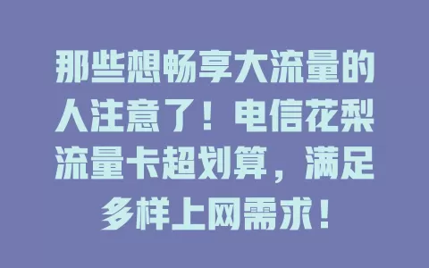 那些想畅享大流量的人注意了！电信花梨流量卡超划算，满足多样上网需求！