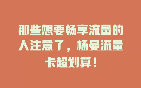那些想要畅享流量的人注意了，杨曼流量卡超划算！