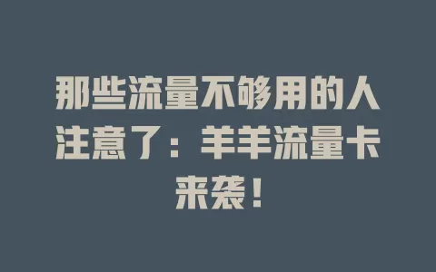 那些流量不够用的人注意了：羊羊流量卡来袭！