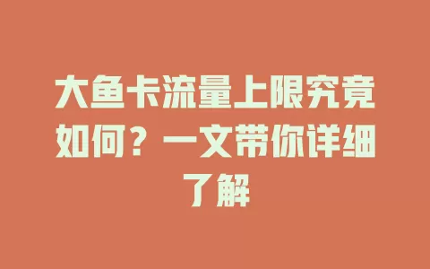 大鱼卡流量上限究竟如何？一文带你详细了解