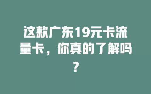 这款广东19元卡流量卡，你真的了解吗？