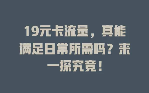 19元卡流量，真能满足日常所需吗？来一探究竟！