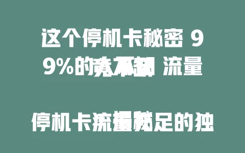 这个停机卡秘密 99%的人不知 流量竟不缺

# 揭秘停机卡流量充足的独特真相
数字化时代流量至关重要，有一种停机卡不缺流量。其靠特殊机制保障，依用户习惯智能分配。有它畅享网络应用无流量忧，选合适停机卡要关注多方面，开启畅快网络生活。