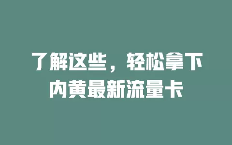 了解这些，轻松拿下内黄最新流量卡