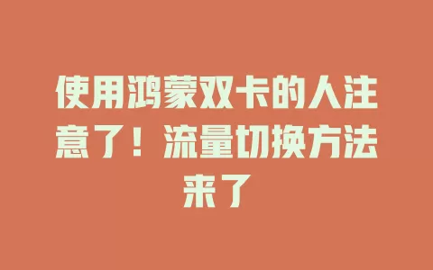 使用鸿蒙双卡的人注意了！流量切换方法来了