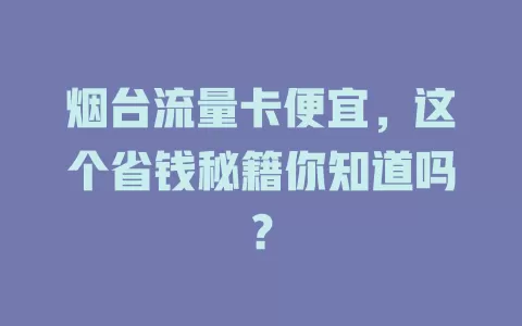 烟台流量卡便宜，这个省钱秘籍你知道吗？