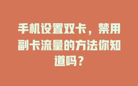 手机设置双卡，禁用副卡流量的方法你知道吗？