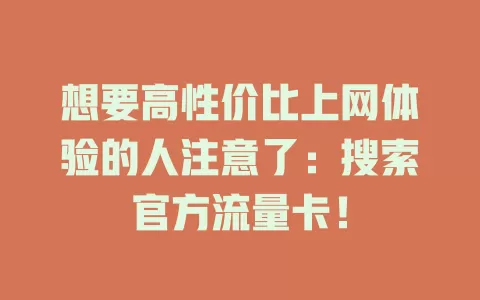 想要高性价比上网体验的人注意了：搜索官方流量卡！