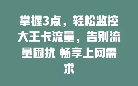 掌握3点，轻松监控大王卡流量，告别流量困扰 畅享上网需求
