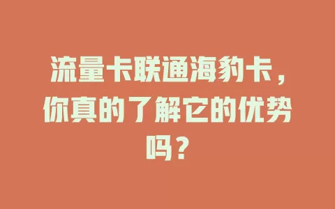 流量卡联通海豹卡，你真的了解它的优势吗？