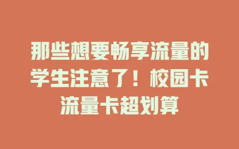 那些想要畅享流量的学生注意了！校园卡流量卡超划算