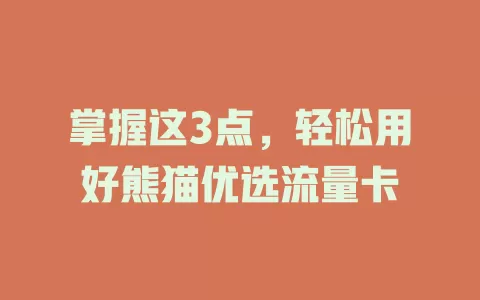 掌握这3点，轻松用好熊猫优选流量卡