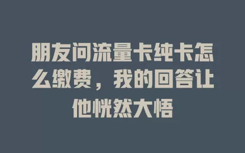 朋友问流量卡纯卡怎么缴费，我的回答让他恍然大悟