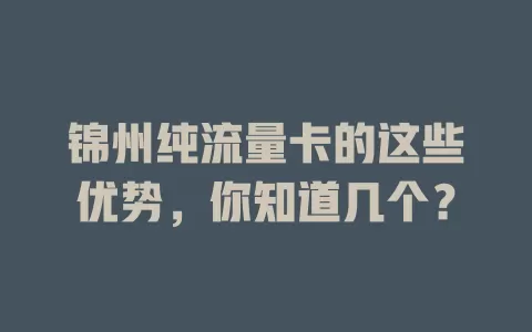 锦州纯流量卡的这些优势，你知道几个？