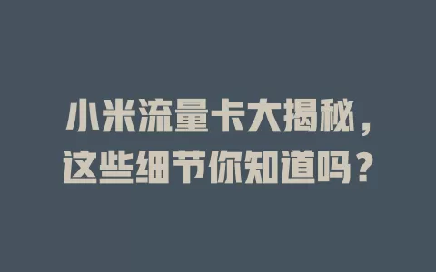 小米流量卡大揭秘，这些细节你知道吗？