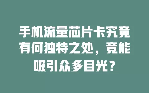 手机流量芯片卡究竟有何独特之处，竟能吸引众多目光？