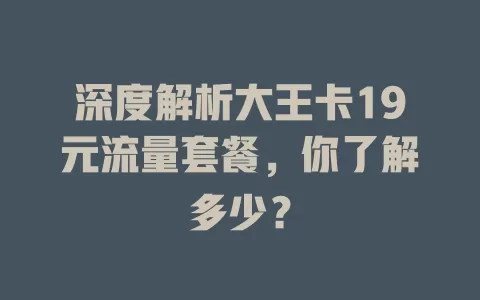 深度解析大王卡19元流量套餐，你了解多少？
