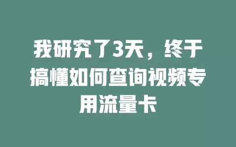 我研究了3天，终于搞懂如何查询视频专用流量卡