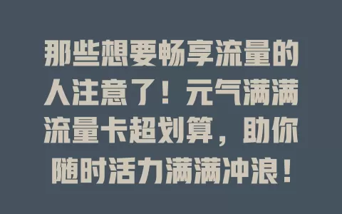 那些想要畅享流量的人注意了！元气满满流量卡超划算，助你随时活力满满冲浪！
