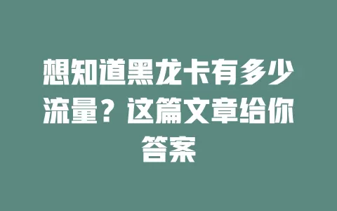 想知道黑龙卡有多少流量？这篇文章给你答案