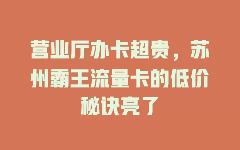 营业厅办卡超贵，苏州霸王流量卡的低价秘诀亮了