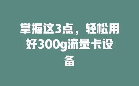 掌握这3点，轻松用好300g流量卡设备