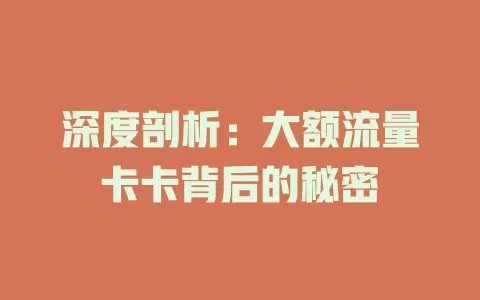 深度剖析：大额流量卡卡背后的秘密