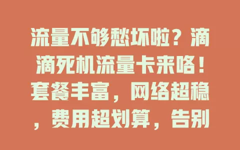 流量不够愁坏啦？滴滴死机流量卡来咯！套餐丰富，网络超稳，费用超划算，告别流量焦虑，速来开启无忧流量之旅