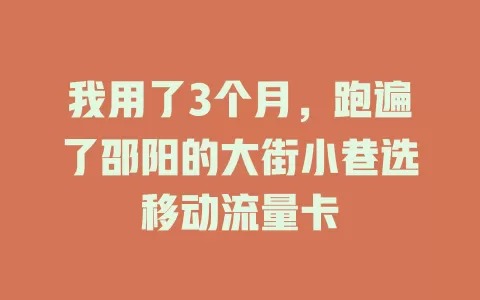 我用了3个月,跑遍了邵阳的大街小巷选移动流量卡