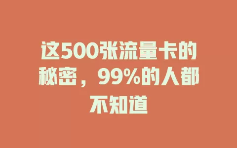 这500张流量卡的秘密，99%的人都不知道
