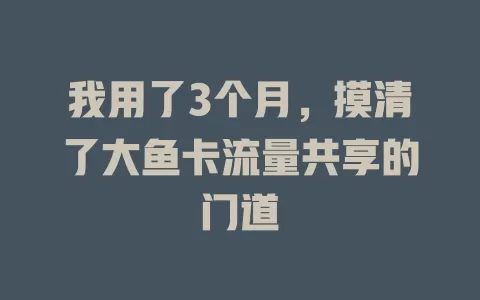 我用了3个月，摸清了大鱼卡流量共享的门道