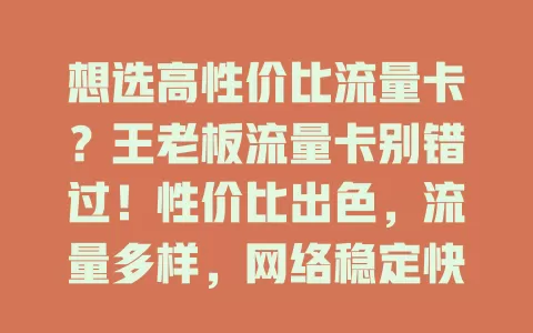 想选高性价比流量卡？王老板流量卡别错过！性价比出色，流量多样，网络稳定快速，费用合理，解决流量焦虑