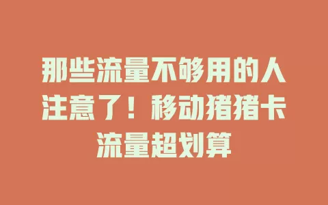 那些流量不够用的人注意了！移动猪猪卡流量超划算